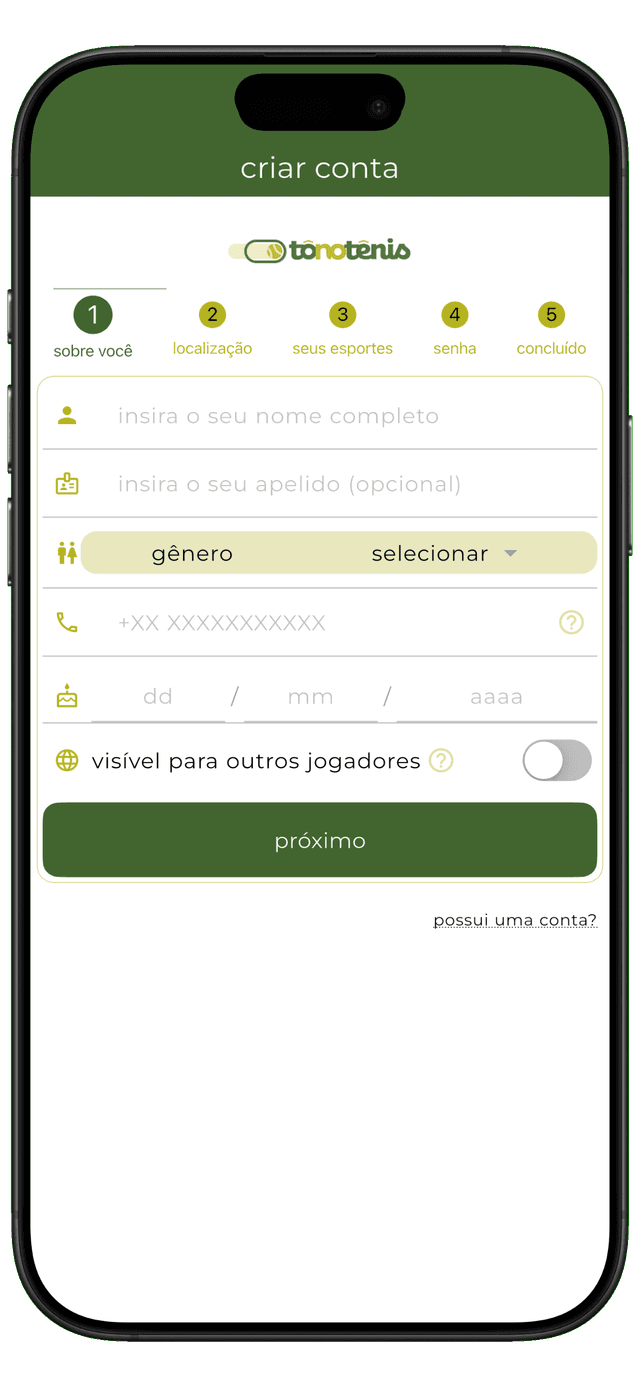tonotenis sign-up screen (2/2)